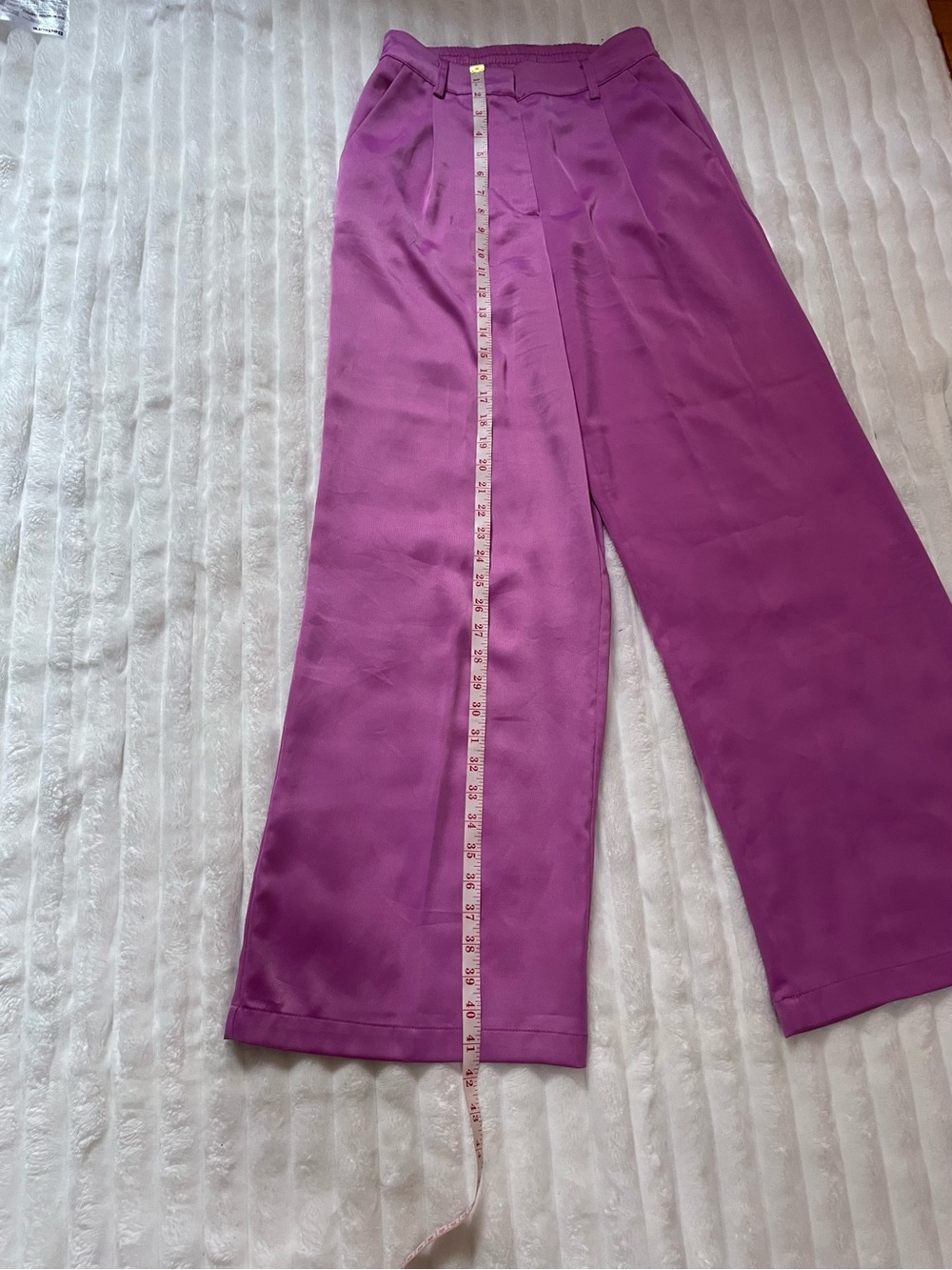 House of Harlow 1960 Wide Leg Satin Pants in Fuchsia - Picture 8 of 14